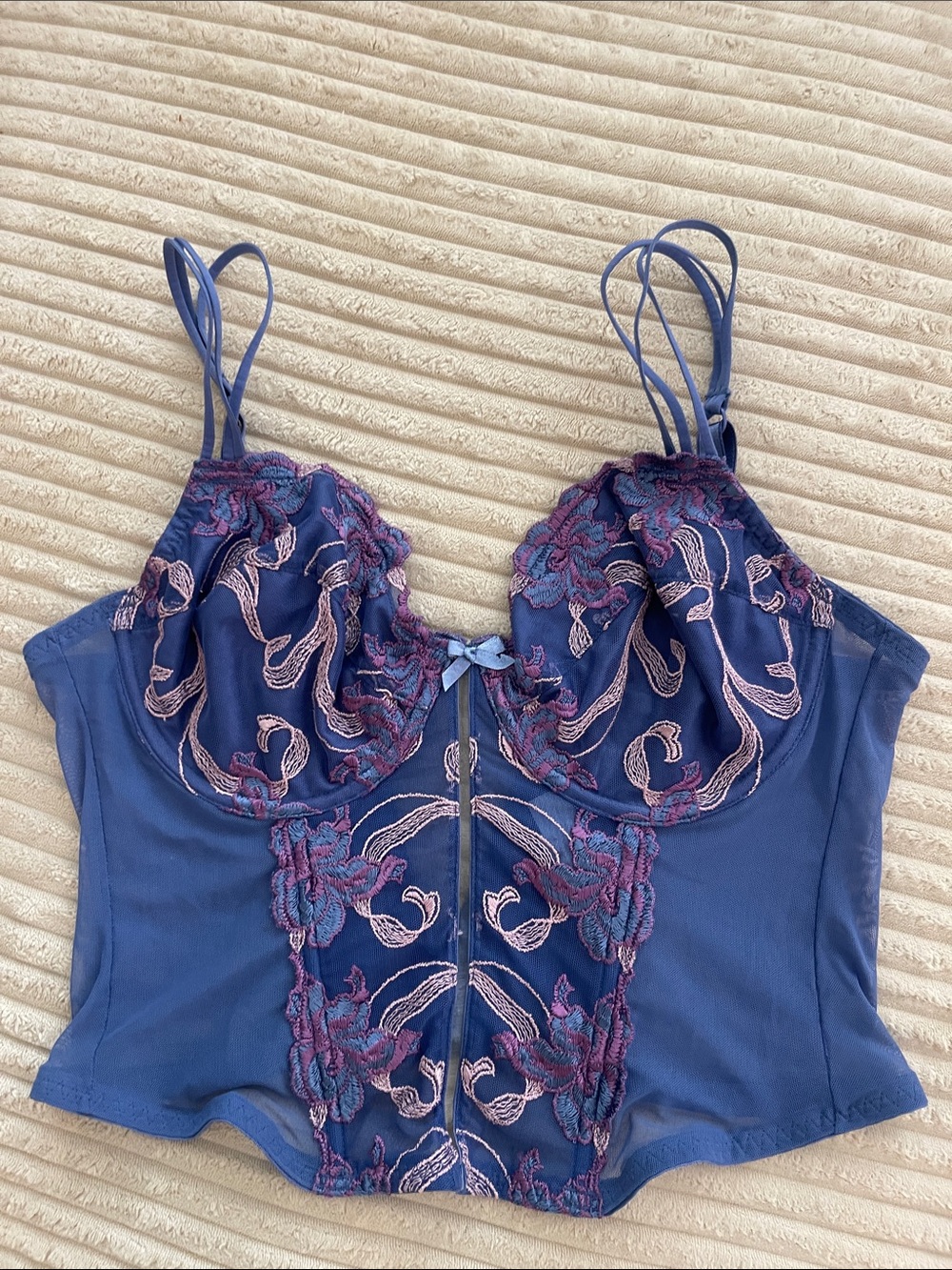 Secret Treasures Blue & Pink Embroidered Longline Bra